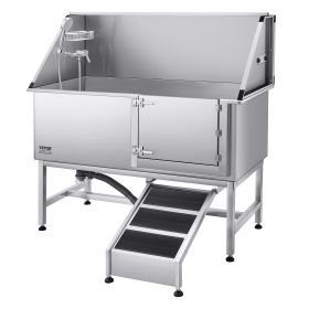 62 Inch Dog Grooming Bath Tub Stainless Steel w Ramp Water Filter