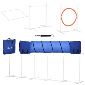 5Pcs Dog Agility Training Equipment with 8.7KG Net Weight, Pet Agility Set with Tunnels, Adjustable Jump Ring, Jumper, Weave Poles, Square Pause